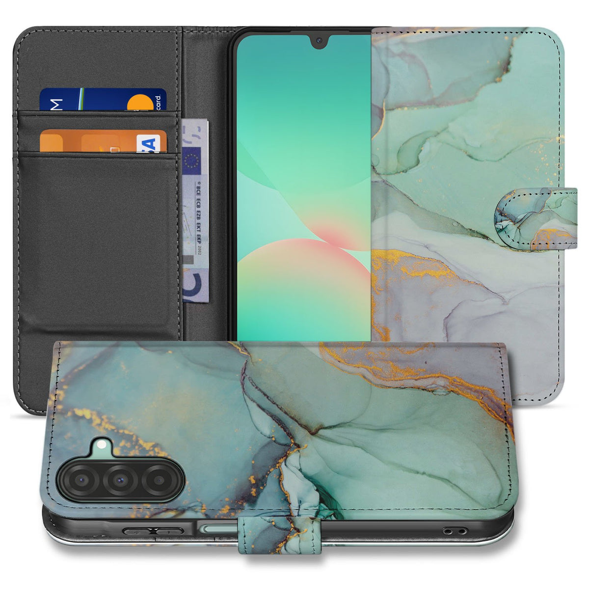 Samsung Galaxy A17 Hoesje Watercolor Mix PU-Leer Met 3 Pasjes Sluitlipje boekhoesje aquarel design vooraanzicht