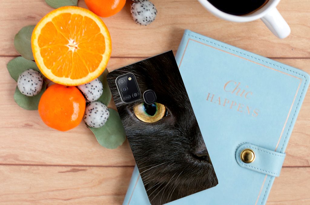 Samsung Galaxy A21s Hoesje maken Zwarte Kat - B2C Telecom