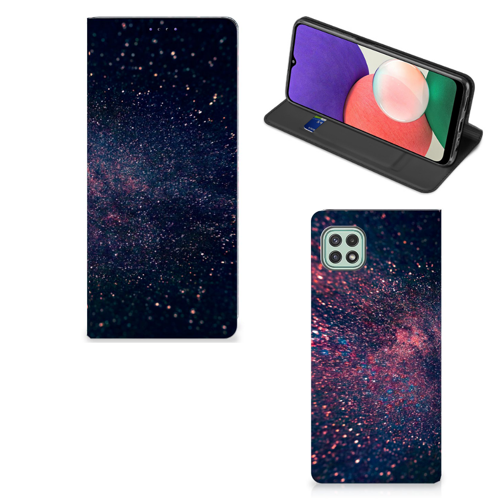 Samsung Galaxy A22 5G Stand Case Stars design sterren glitterachtig paarse blauwe achtergrond
