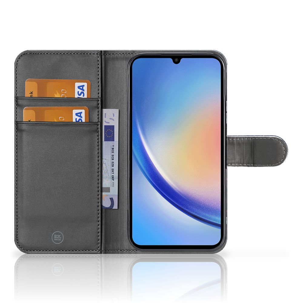 Samsung Galaxy A24 4G Book Case Stars boek hoesje met pasjes houder in zwart
