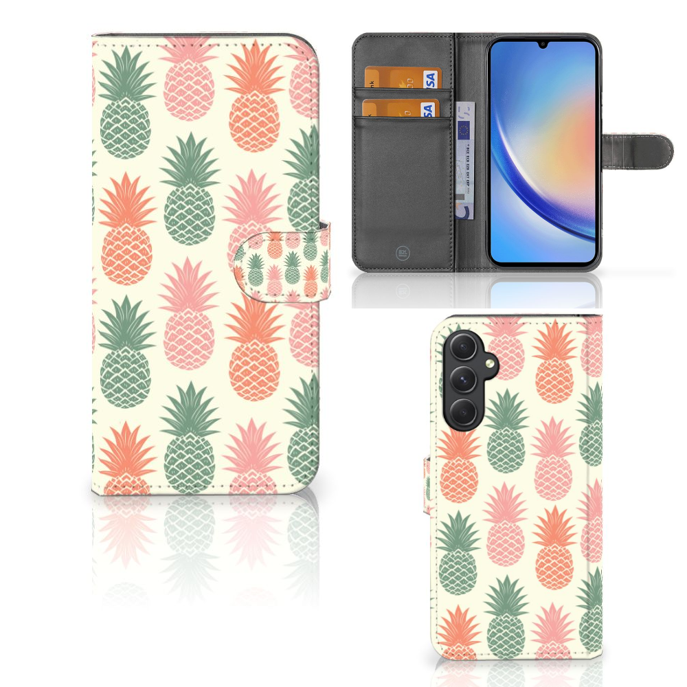 Samsung Galaxy A24 4G Book Cover Ananas boekhoes ananas design vooraan