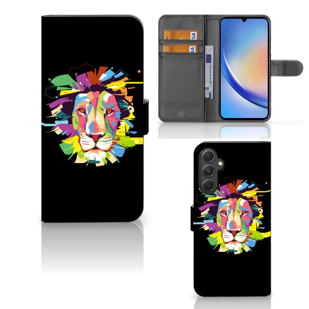 Samsung Galaxy A24 4G Leuk Hoesje Lion Color voorkant binnenkant zijkant