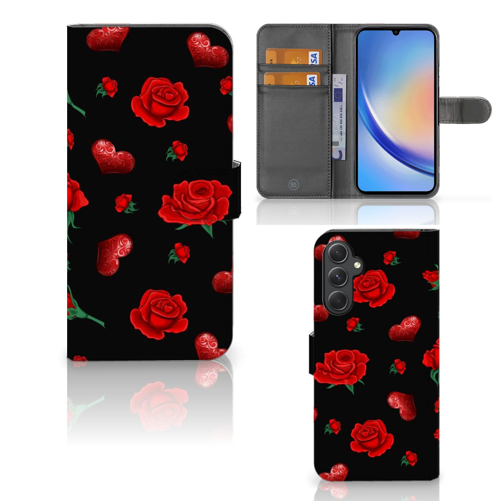 Samsung Galaxy A24 4G Leuk Hoesje Valentine bookcase rozen design aanzicht