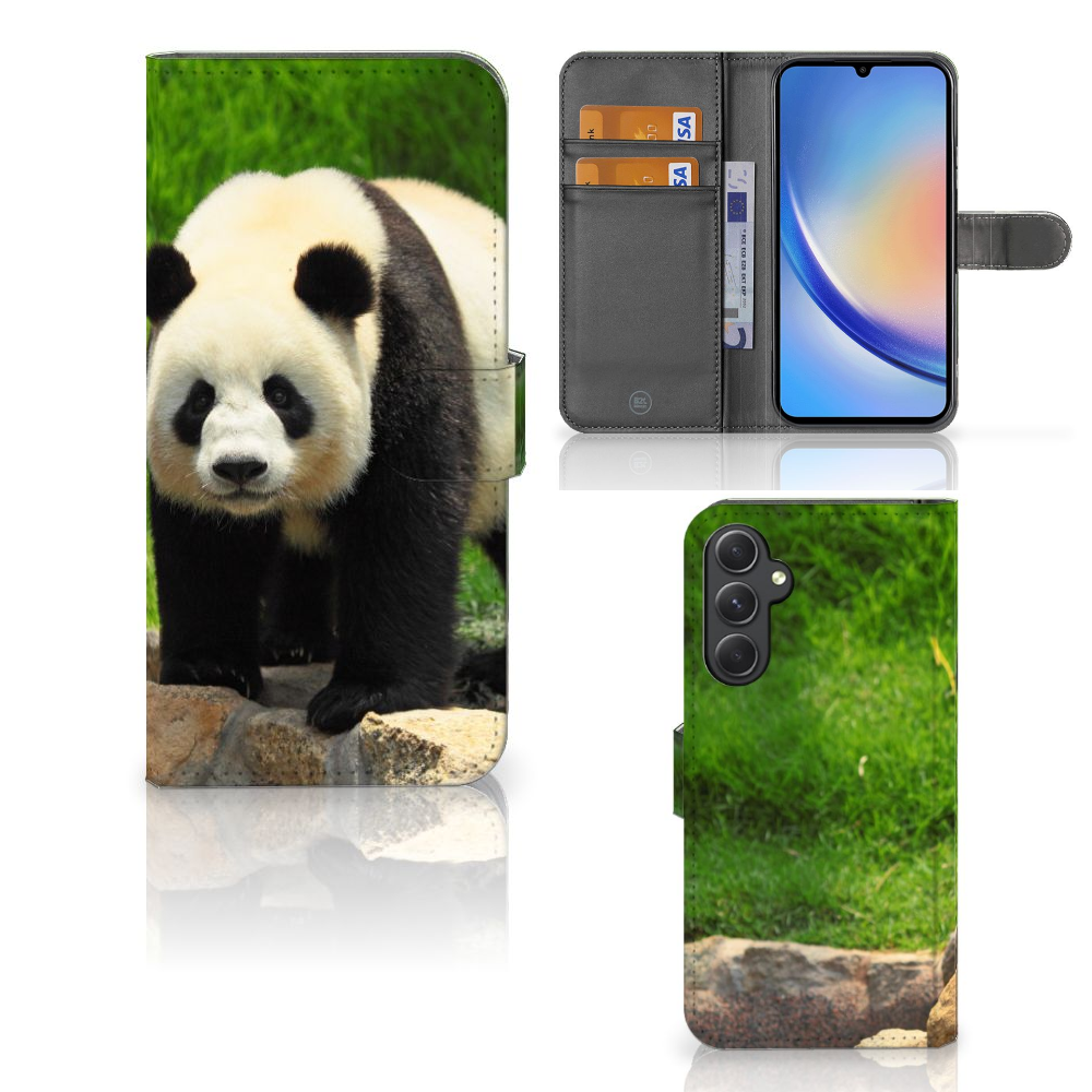 Samsung Galaxy A24 4G Telefoonhoesje met Pasjes Panda panda voorkant achterkant binnenzijde