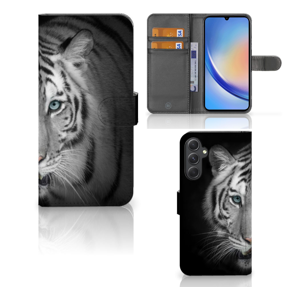Samsung Galaxy A24 4G Telefoonhoesje met Pasjes Tijger design tijger voorkant binnenkant