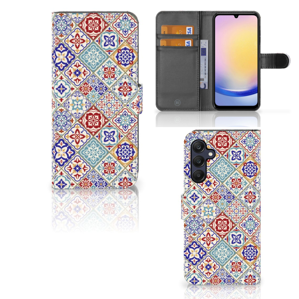 Samsung Galaxy A25 Bookcase Tiles Color met unieke tegelprint en ruimte voor 3 pasjes. Perfect cadeau! đ