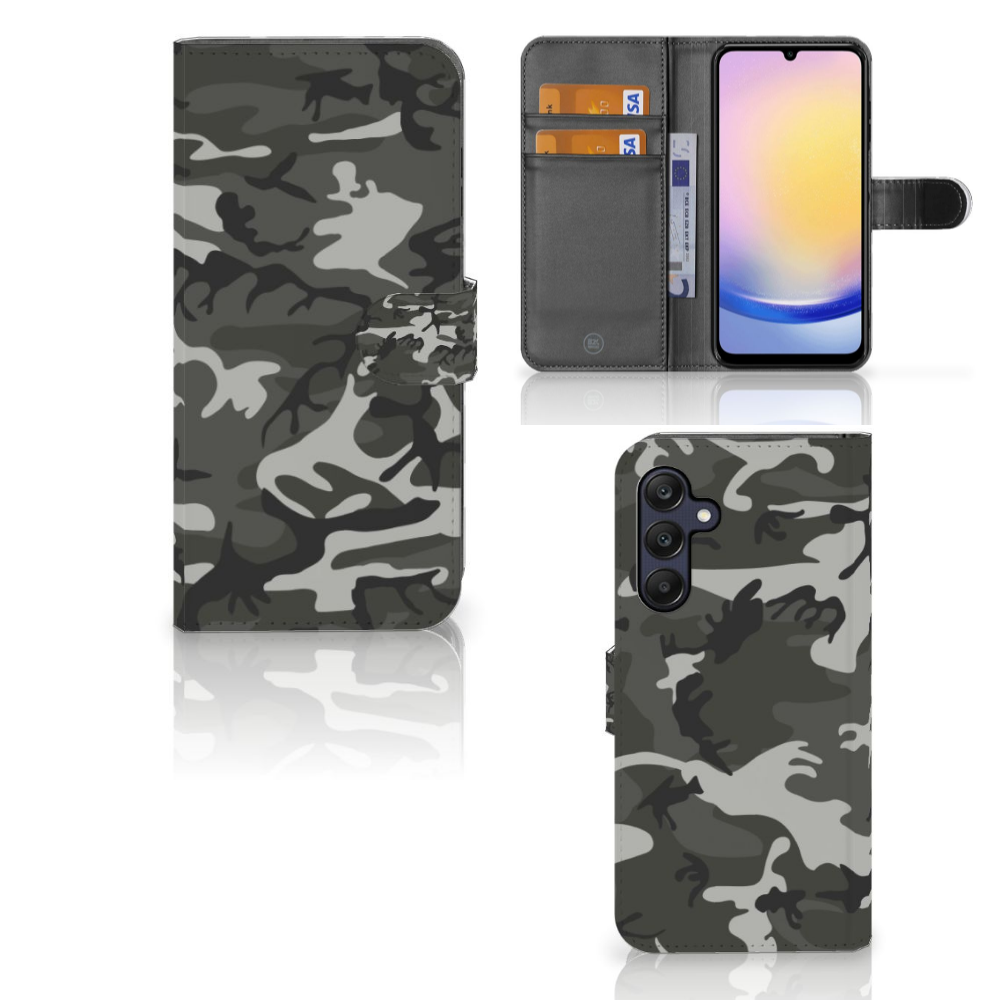 Samsung Galaxy A25 Telefoon Hoesje Army Light telefoonhoesje camouflage design voorzijde en binnenkant