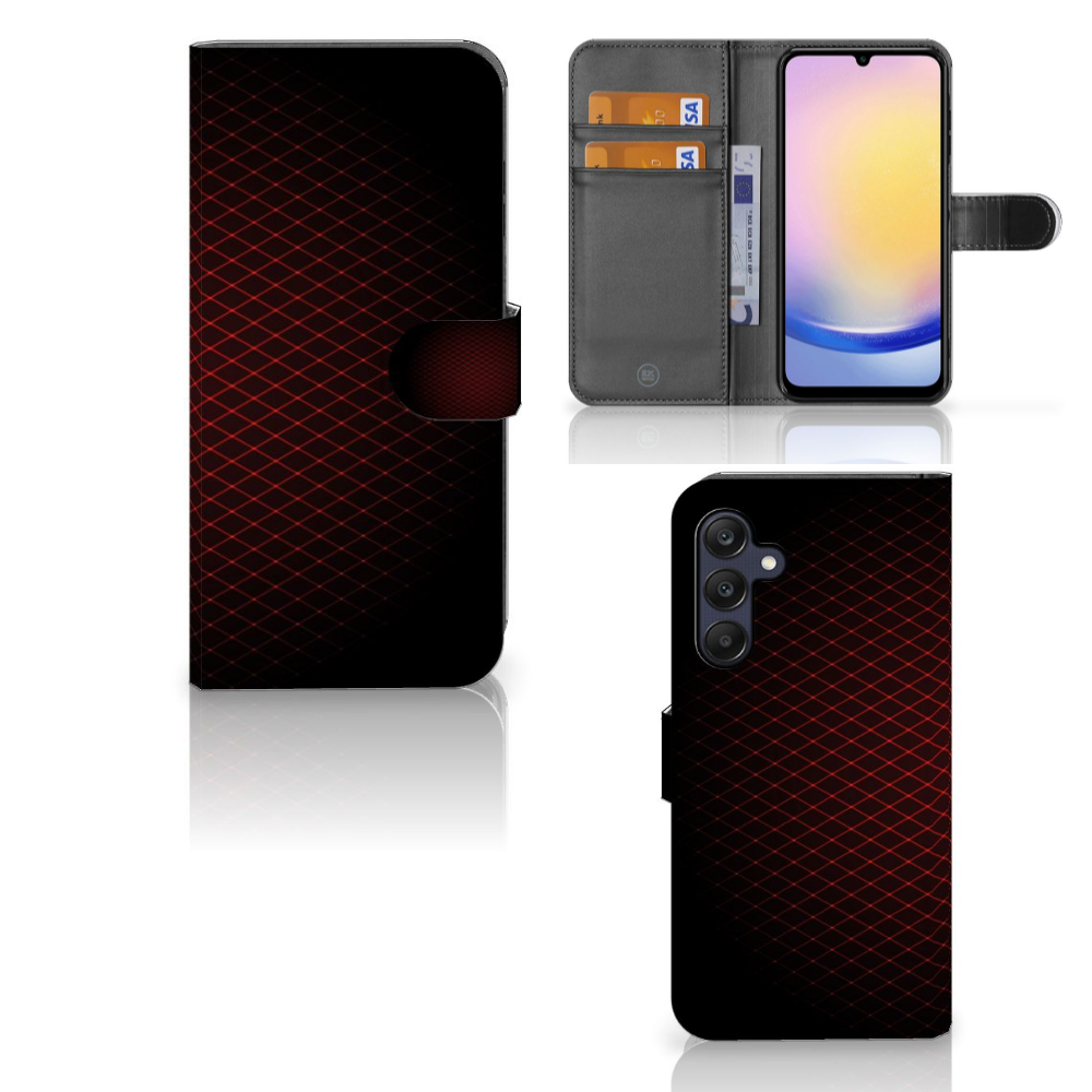 Samsung Galaxy A25 Telefoon Hoesje Geruit Rood met ruimte voor 3 pasjes en strak design.