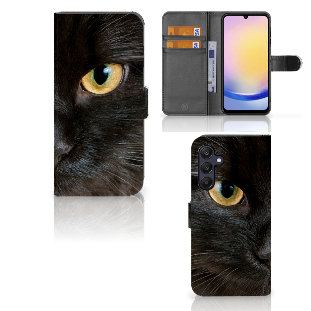 Samsung Galaxy A25 Telefoonhoesje met Pasjes Zwarte Kat