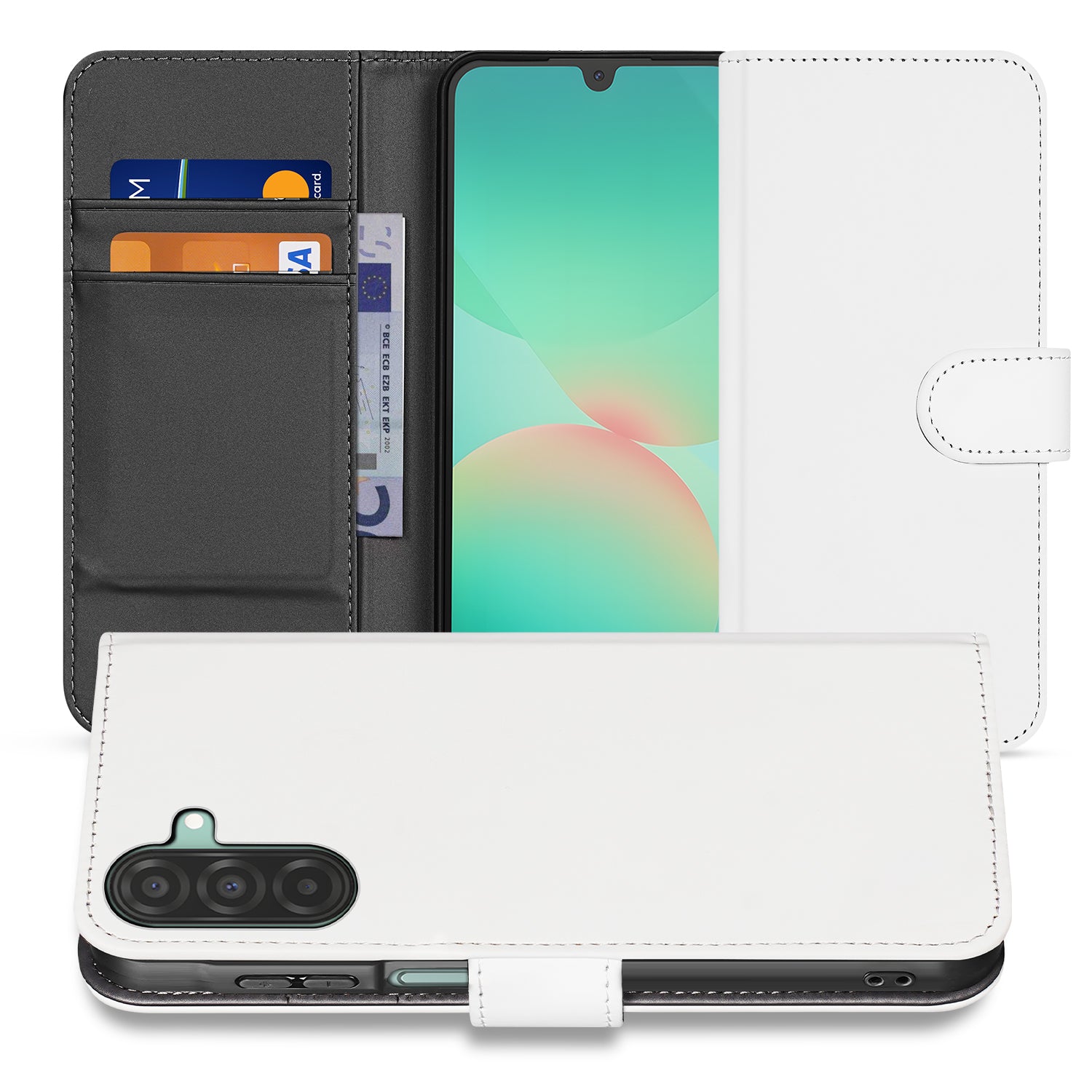 Samsung Galaxy A26 Book Case â PU Leer book case wit voorzijde zwart achterkant