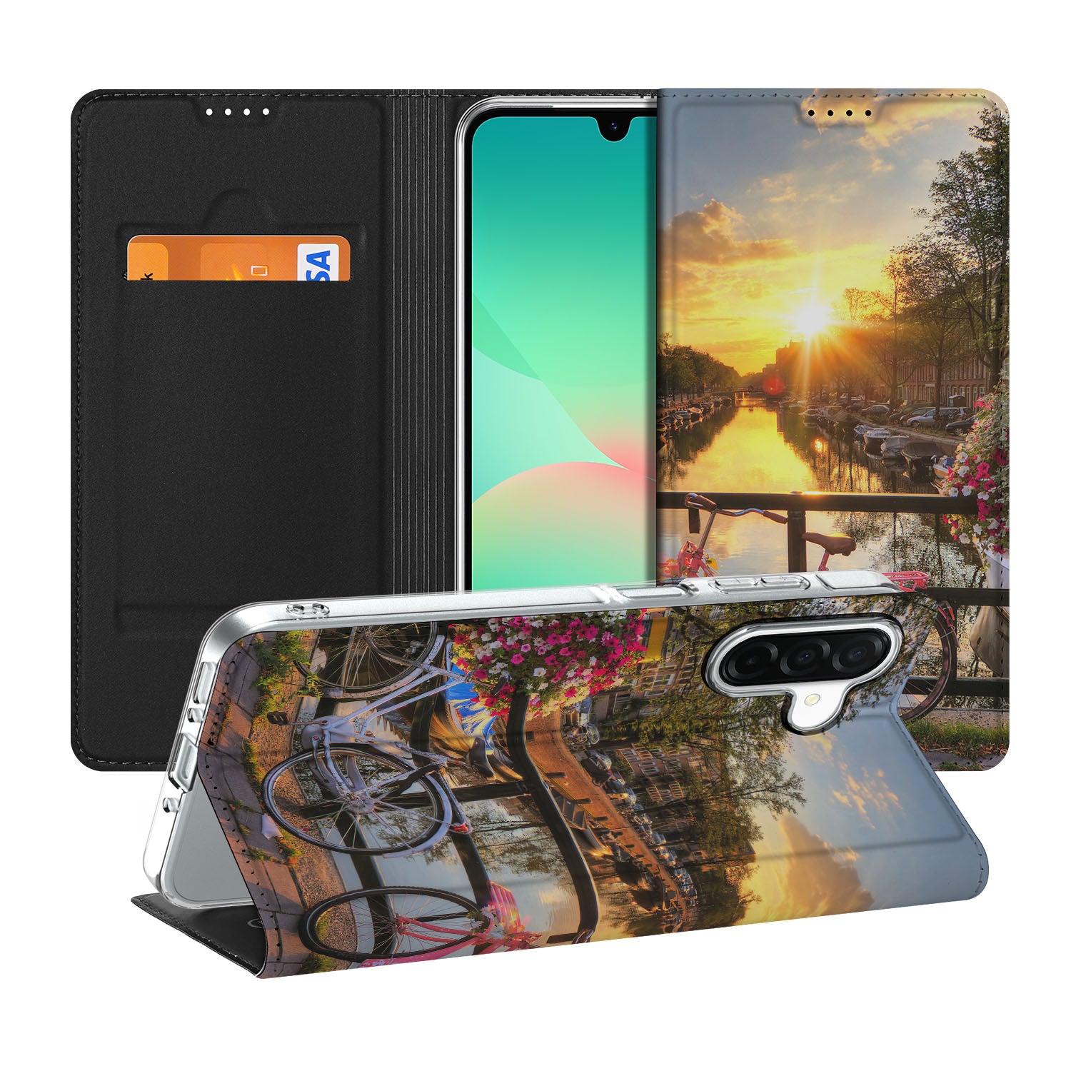 Samsung Galaxy A26 Book Cover Amsterdamse Grachten design hoesje aanzicht