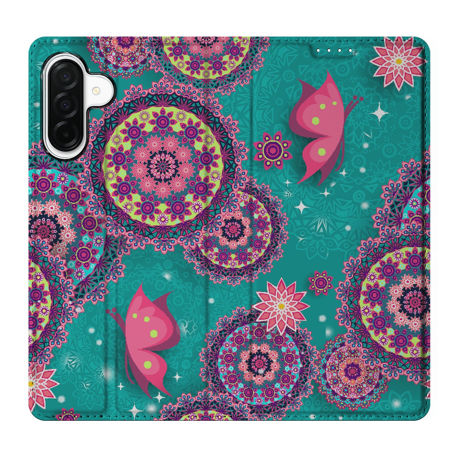 Samsung Galaxy A26 Bookcase Cirkels en Vlinders design vlinders cirkels voorkant