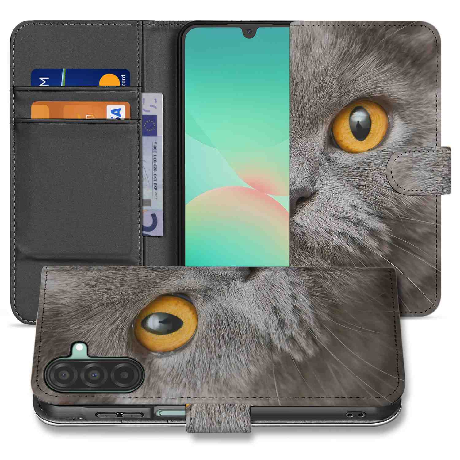 Samsung Galaxy A26 Britse Korthaar Book Case kat design vooraanzicht