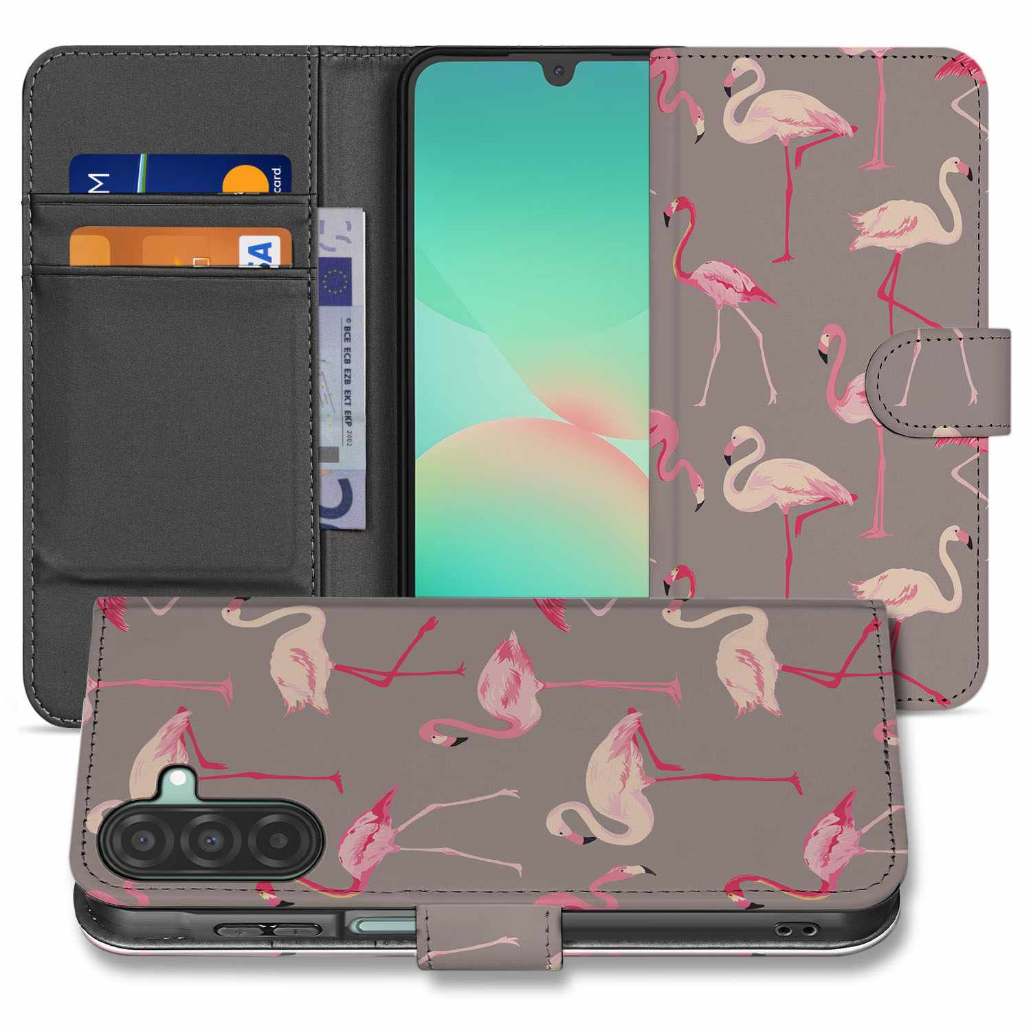Samsung Galaxy A26 Flamingo Book Case flamingo design open view