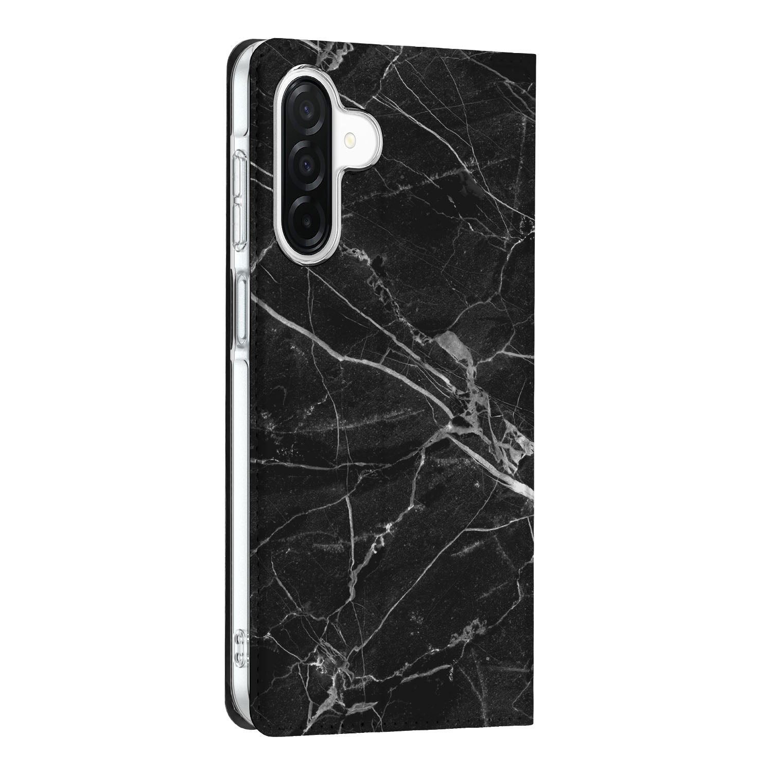 Samsung Galaxy A26 Standcase Marmer Zwart Origineel Cadeau Vader design hoesje zwart marmer aanzicht