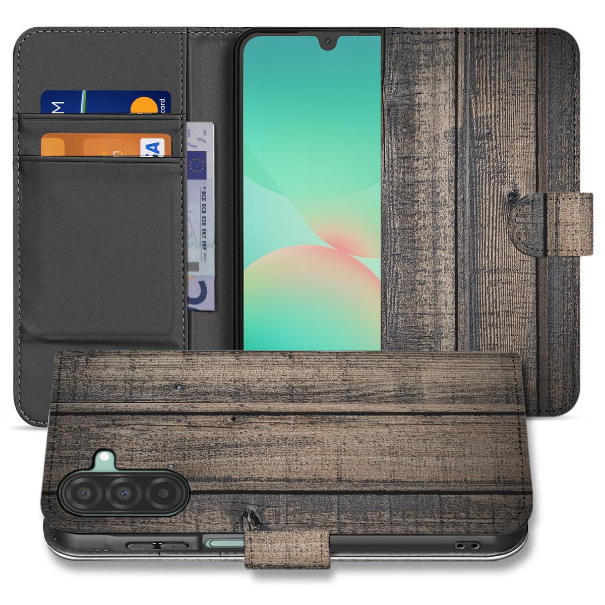 Samsung Galaxy A26 Steigerhout Book Case Steigerhout hoesje voorkant achterkant
