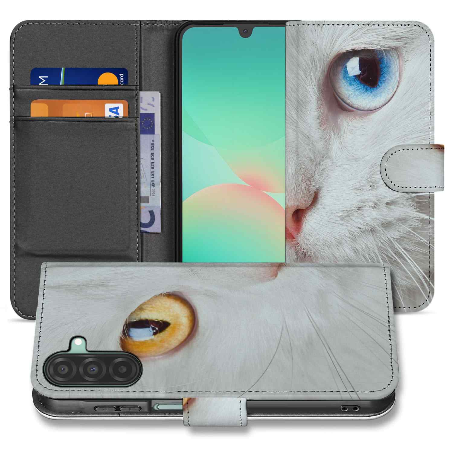 Samsung Galaxy A26 Witte Kat Book Case witte kat design voorkant