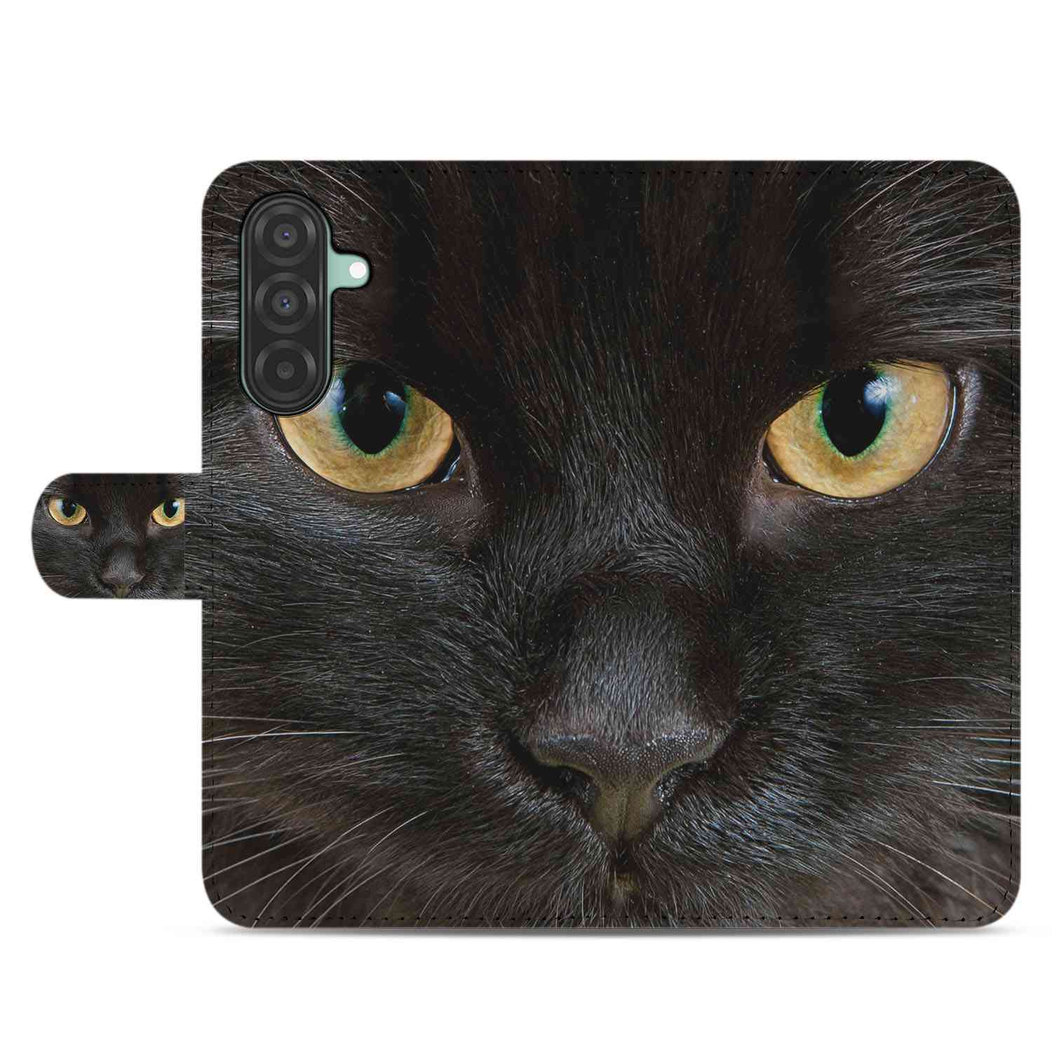 Samsung Galaxy A26 Zwarte Kat Book Case design katten gezicht aanzicht
