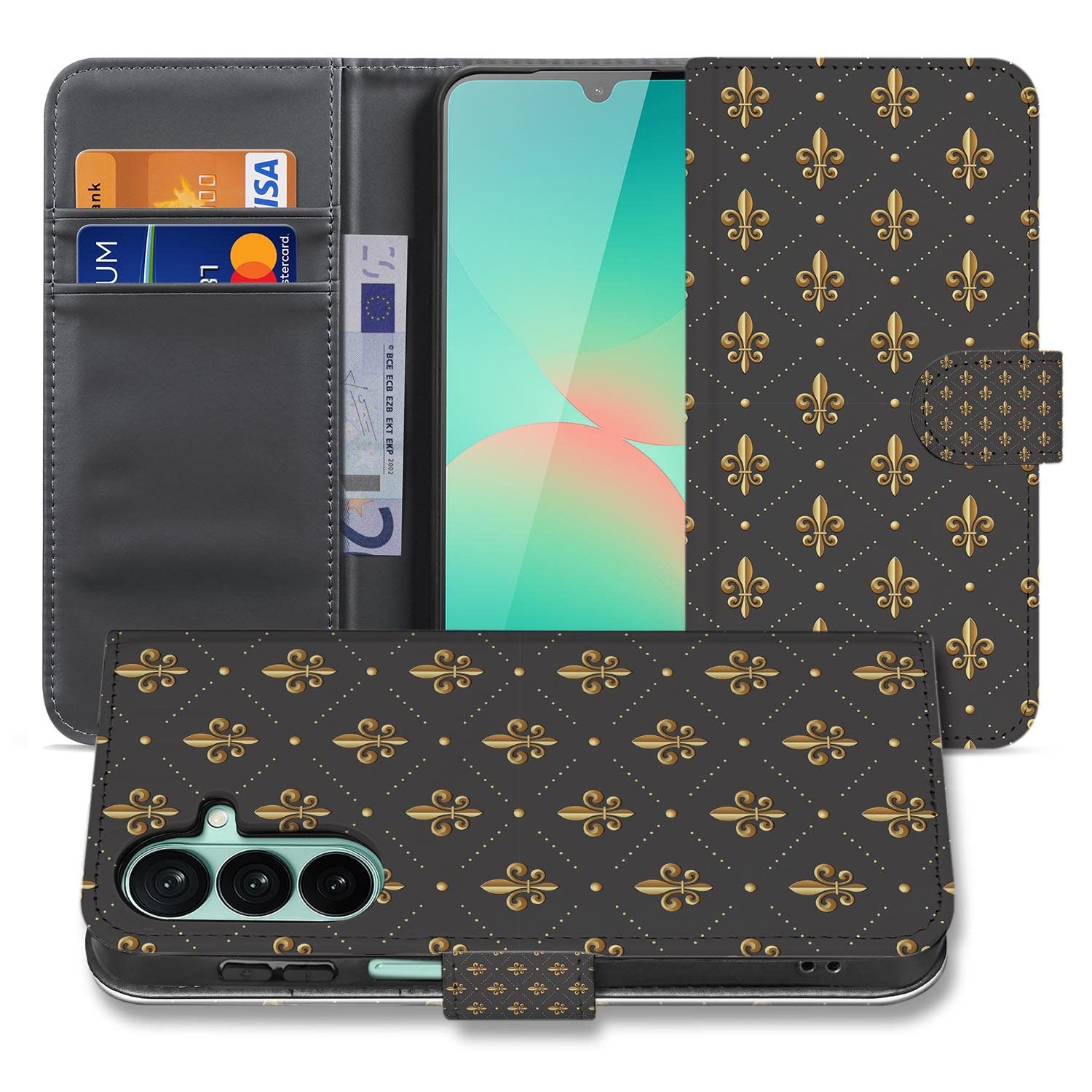 Samsung Galaxy A27 bookcase Franse Lelie, voorkant met gesloten klep