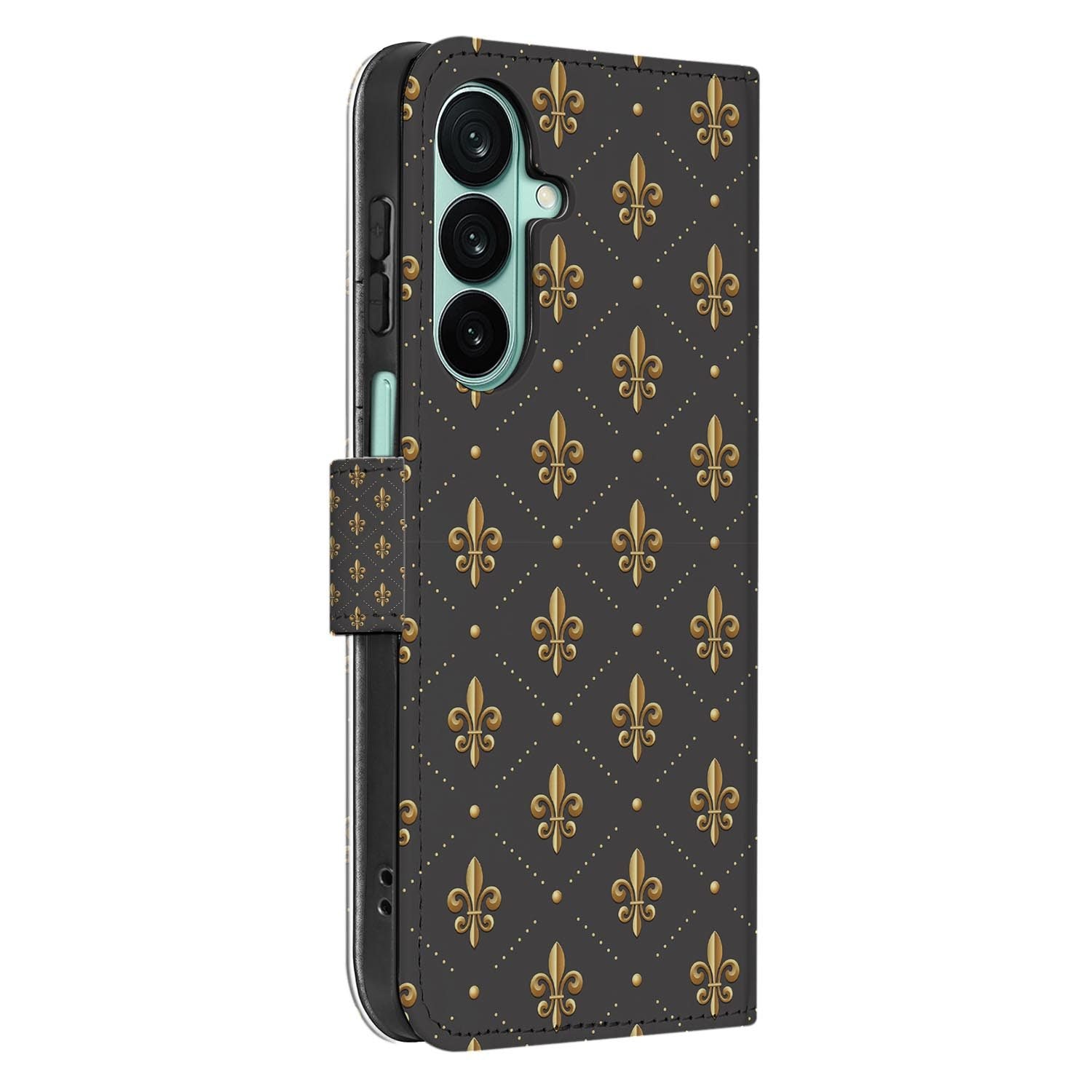 Samsung Galaxy A27 bookcase Franse Lelie, detail van het stiksel