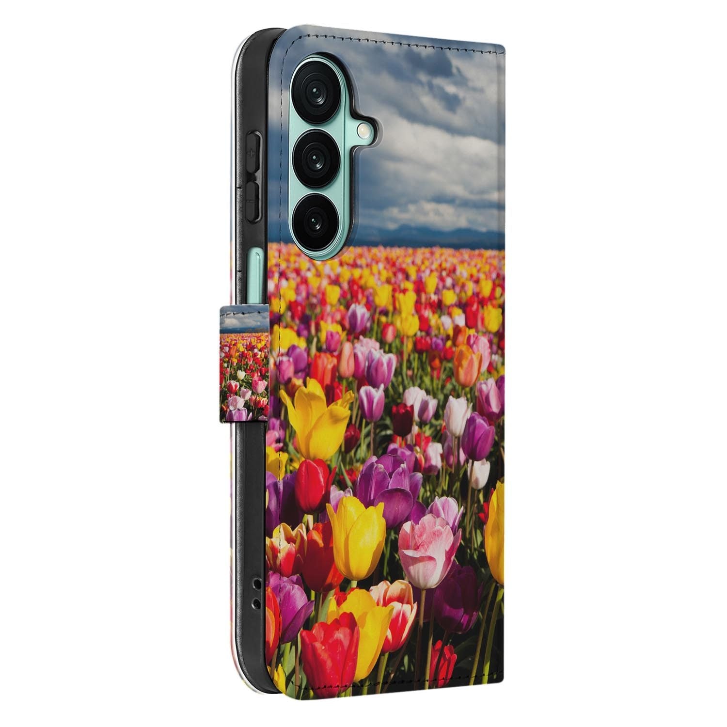 Samsung Galaxy A27 bookcase Tulpen, detail van het stiksel