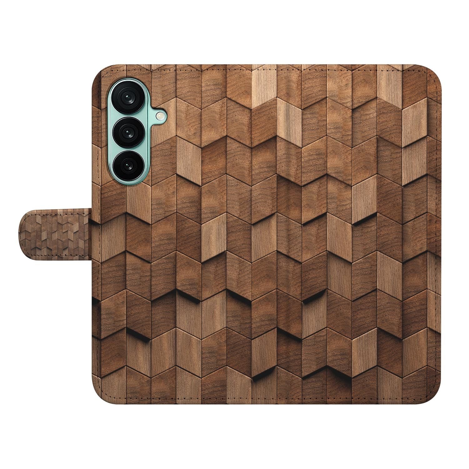 Samsung Galaxy A27 bookcase Wooden Cubes, open met pasjesvakken