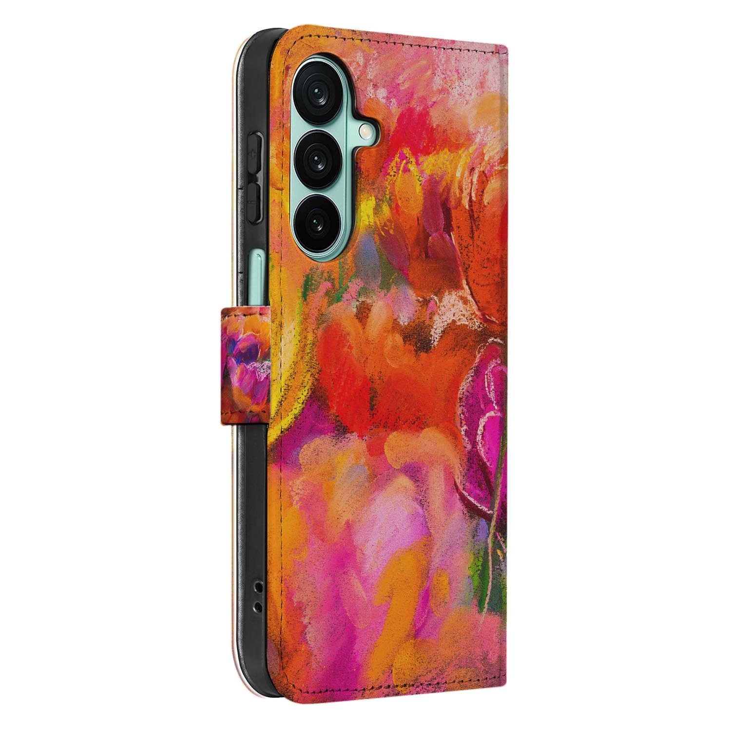 Samsung Galaxy A27 bookcase Tulips, detail van het stiksel