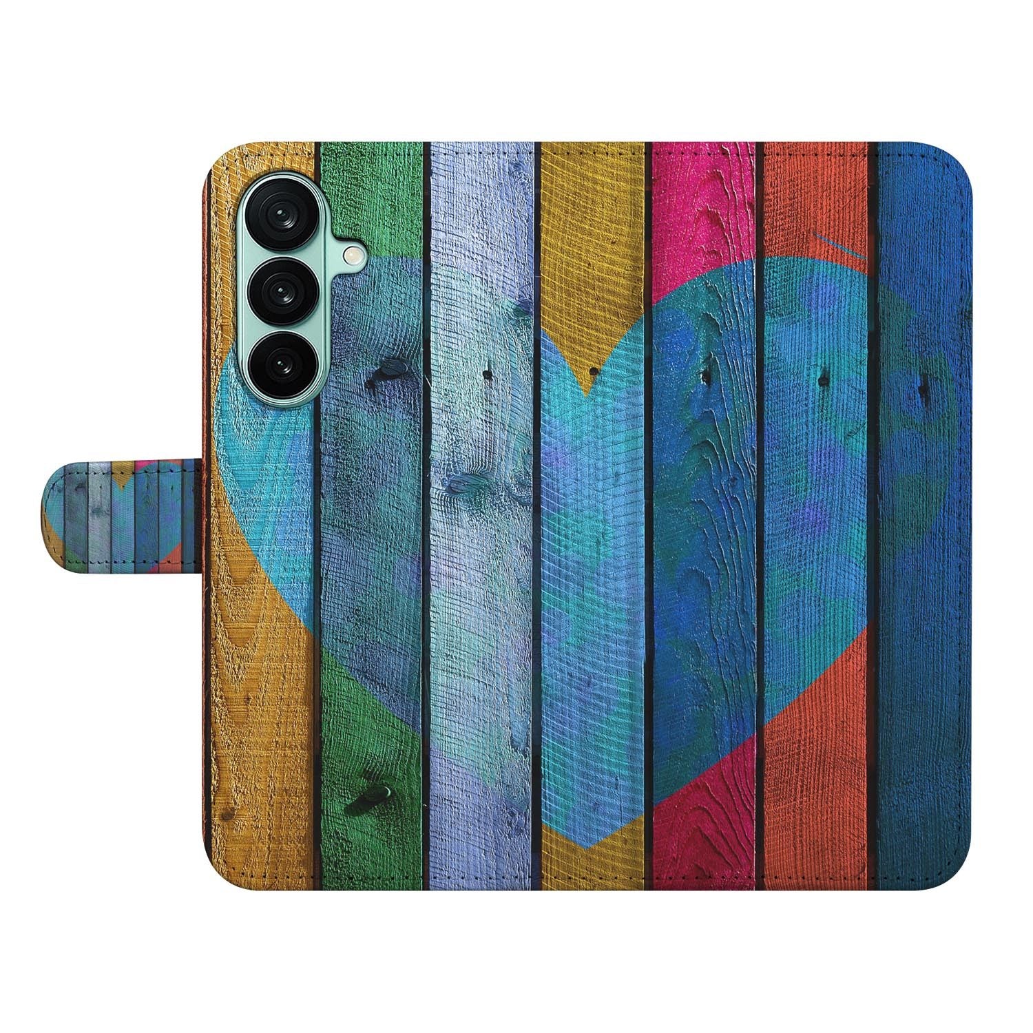 Samsung Galaxy A27 bookcase Wood Heart, open met pasjesvakken