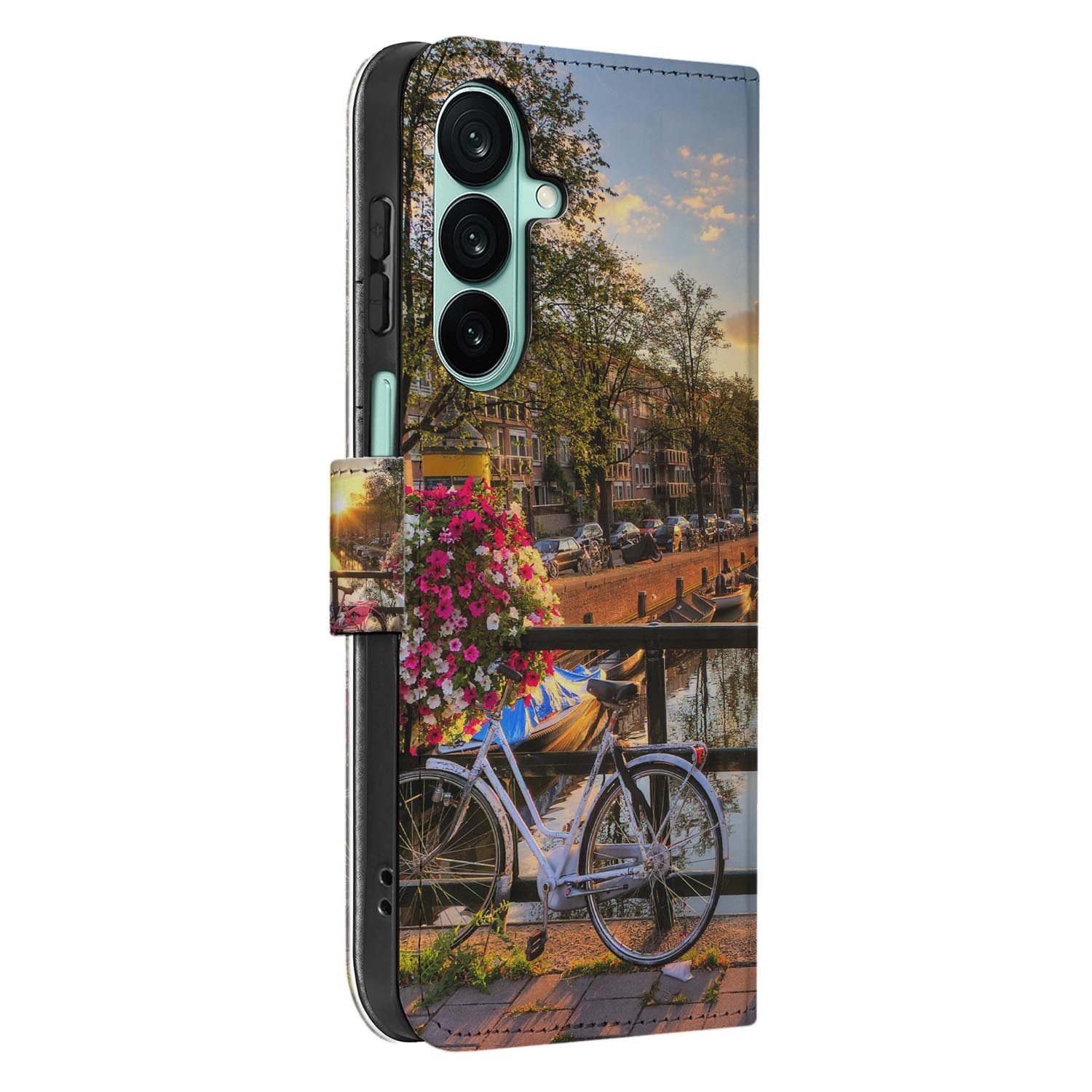 Samsung Galaxy A27 bookcase Amsterdamse Grachten, detail van het stiksel