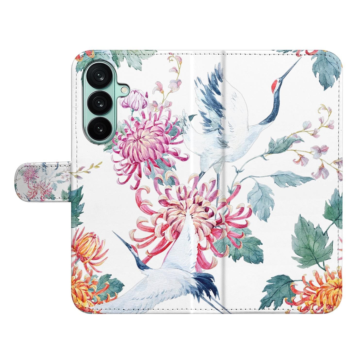Samsung Galaxy A27 bookcase Bird Flowers, open met pasjesvakken