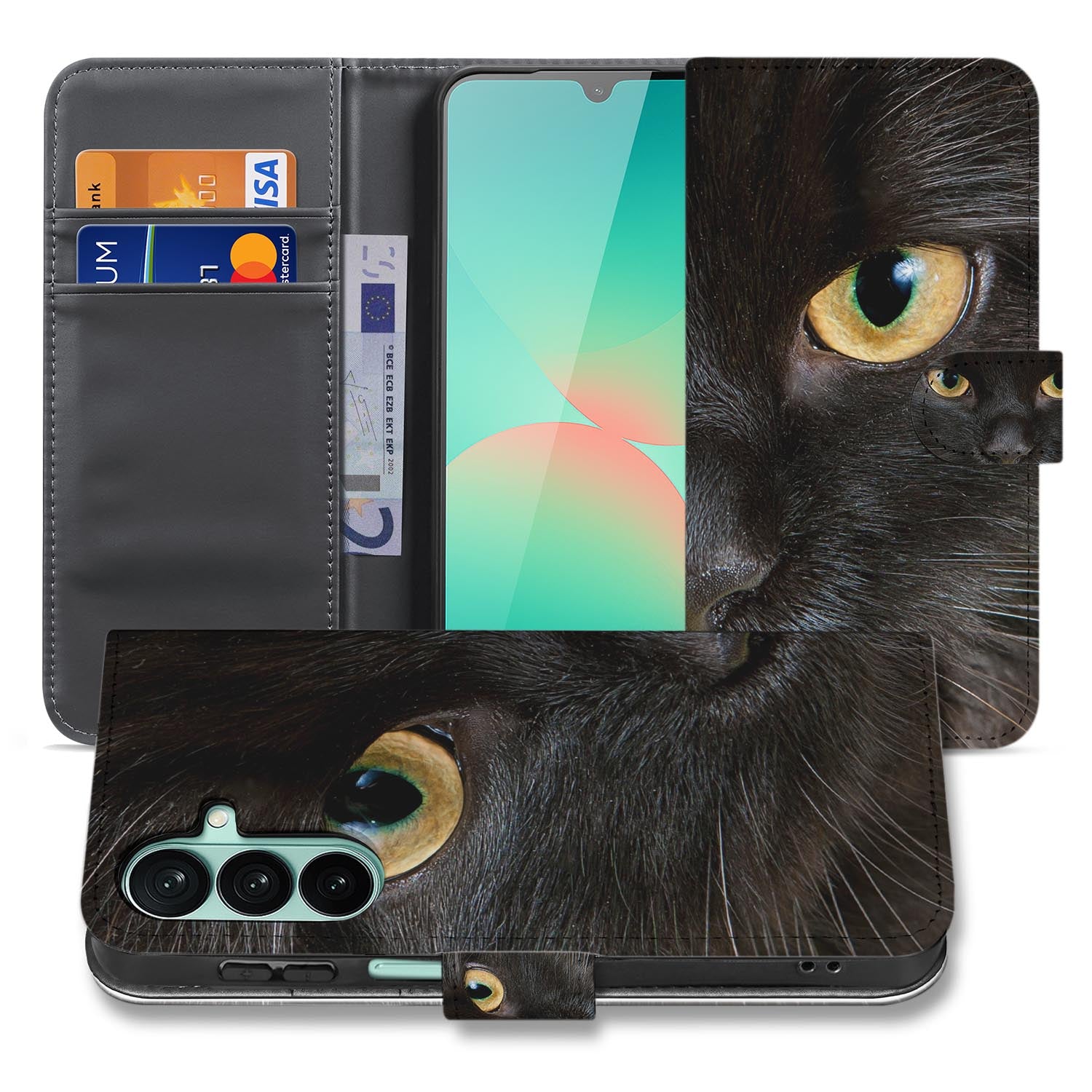 Samsung Galaxy A27 bookcase Zwarte Kat, voorkant met gesloten klep