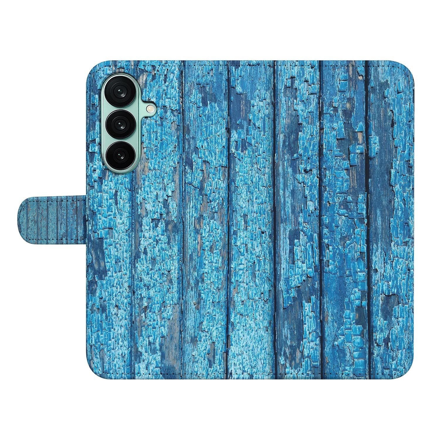 Samsung Galaxy A27 bookcase Wood Blue, open met pasjesvakken
