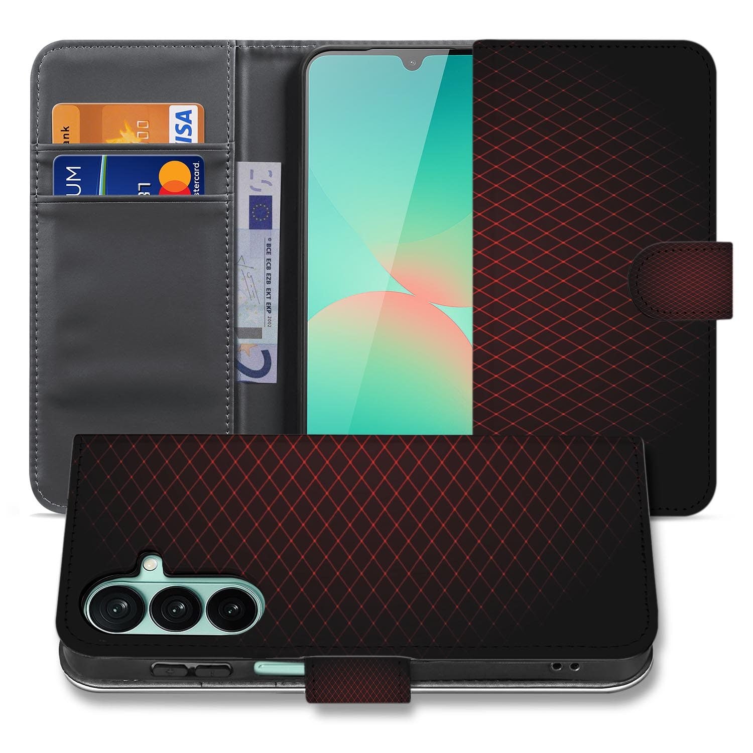 Samsung Galaxy A27 bookcase Geruit Rood, voorkant met gesloten klep