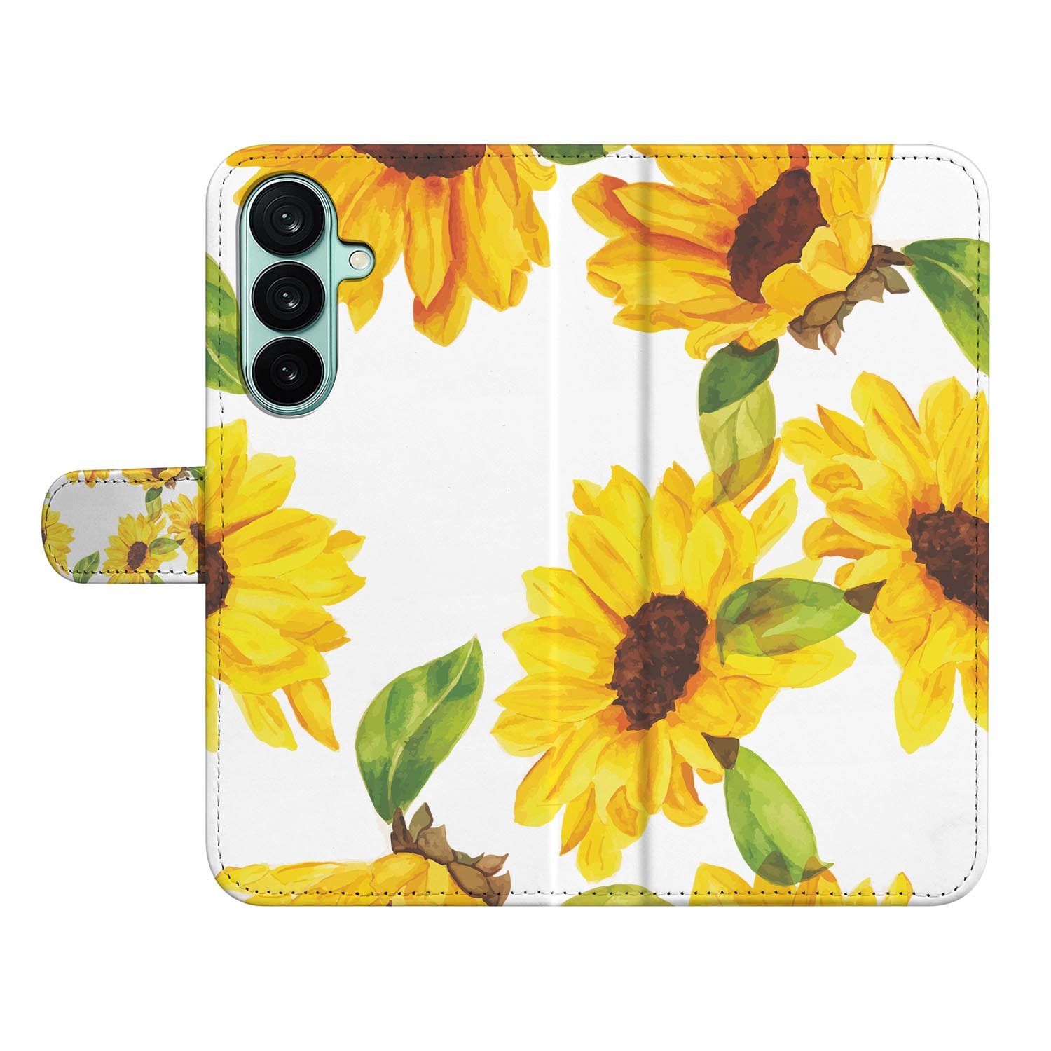 Samsung Galaxy A27 bookcase Zonnebloemen, open met pasjesvakken