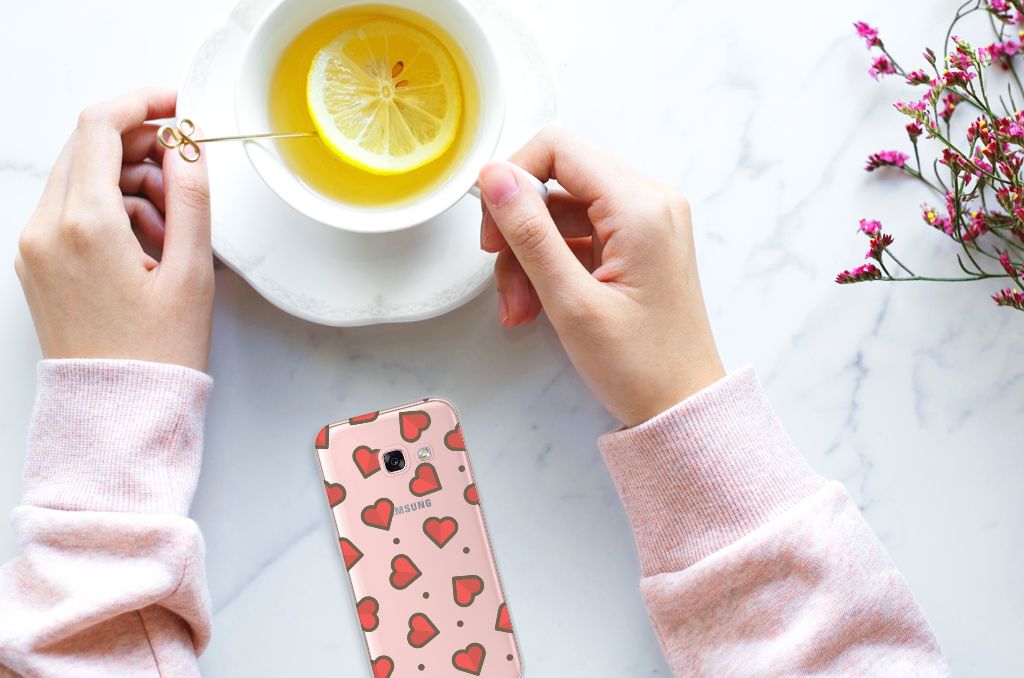 Samsung Galaxy A3 2017 TPU bumper Hearts hartjes roze achtergrond handen drinken