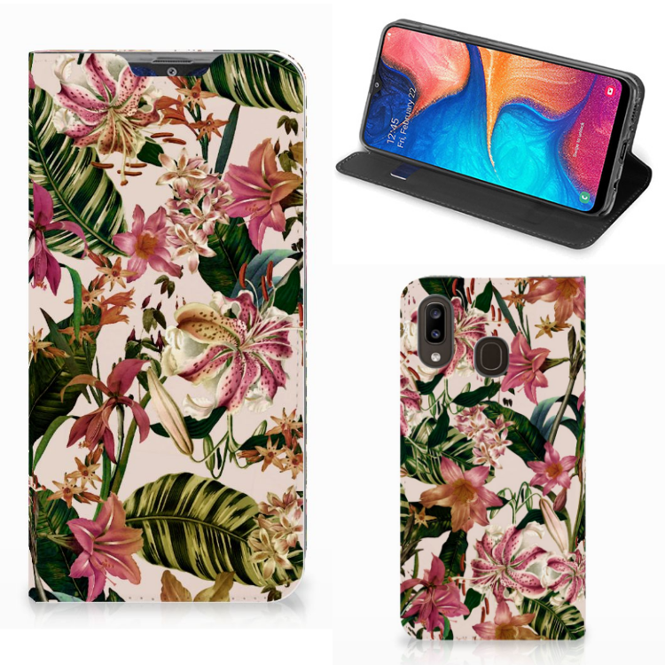 Samsung Galaxy A30 Smart Cover Flowers bloemen design voorzijde zij aanzicht