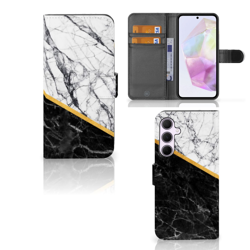 Samsung Galaxy A35 Bookcase Marmer Wit Zwart - Origineel Cadeau Man