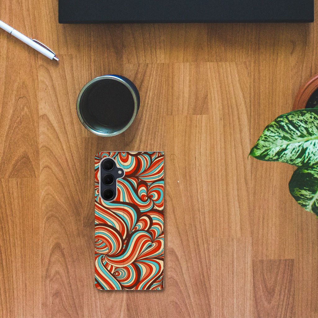 Samsung Galaxy A35 Bookcase Retro kleurrijk design bovenaanzicht