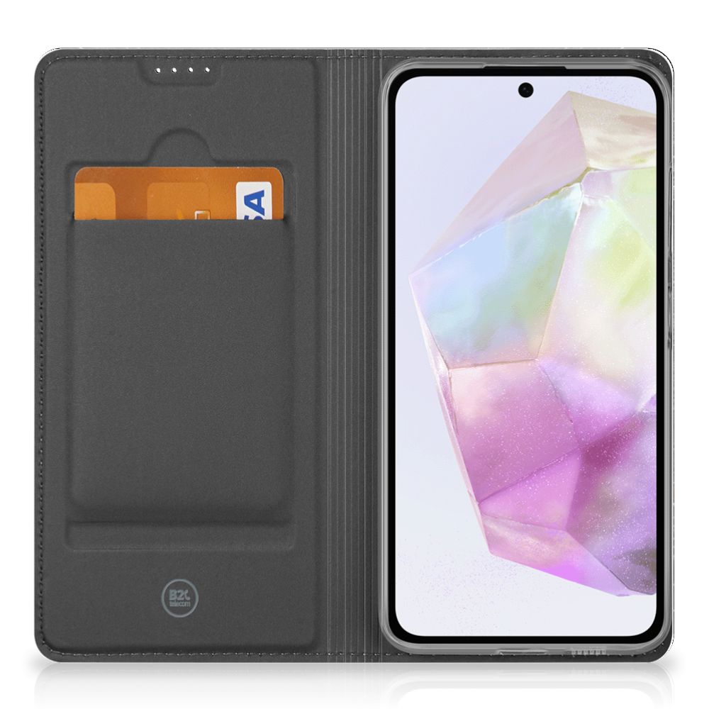 Samsung Galaxy A35 Hoesje maken Zwarte Kat folio case zwart opengeslagen met kaartvak