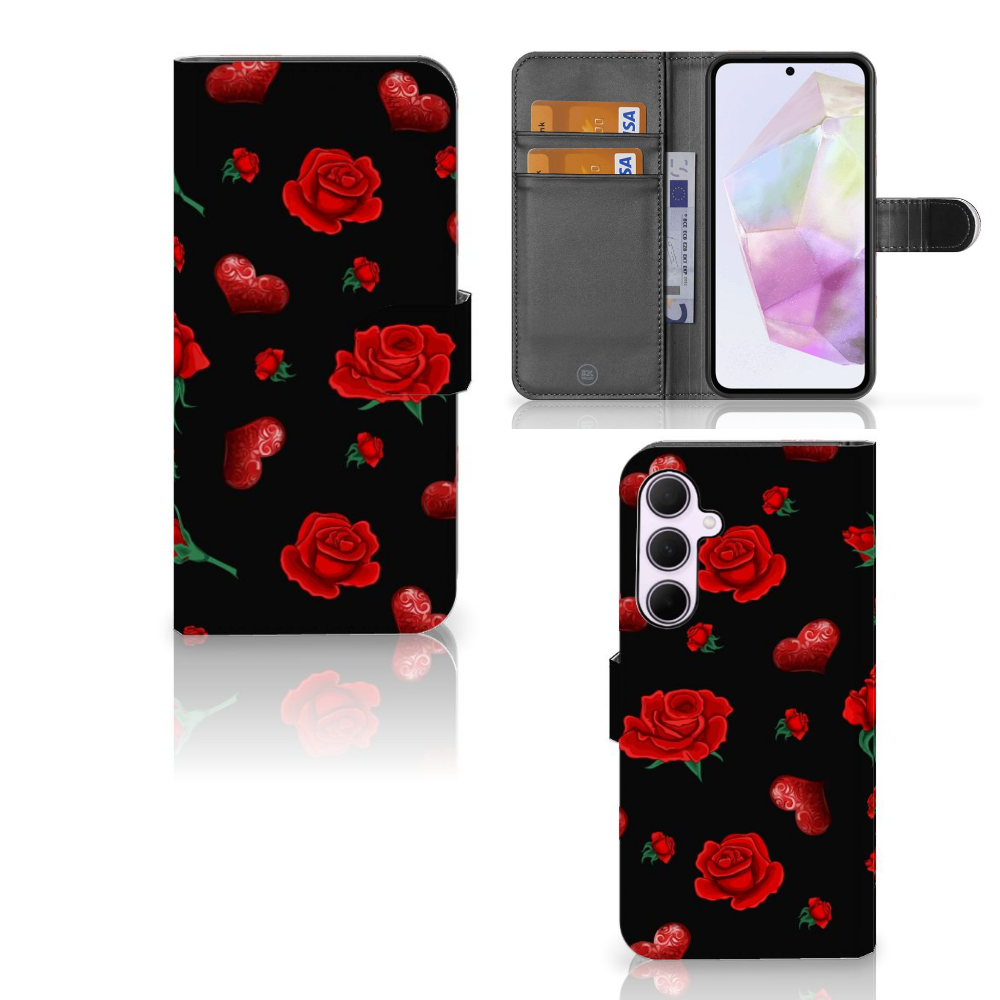 Samsung Galaxy A35 Leuk Hoesje Valentine hoesje bloemen design voorkant zijkant