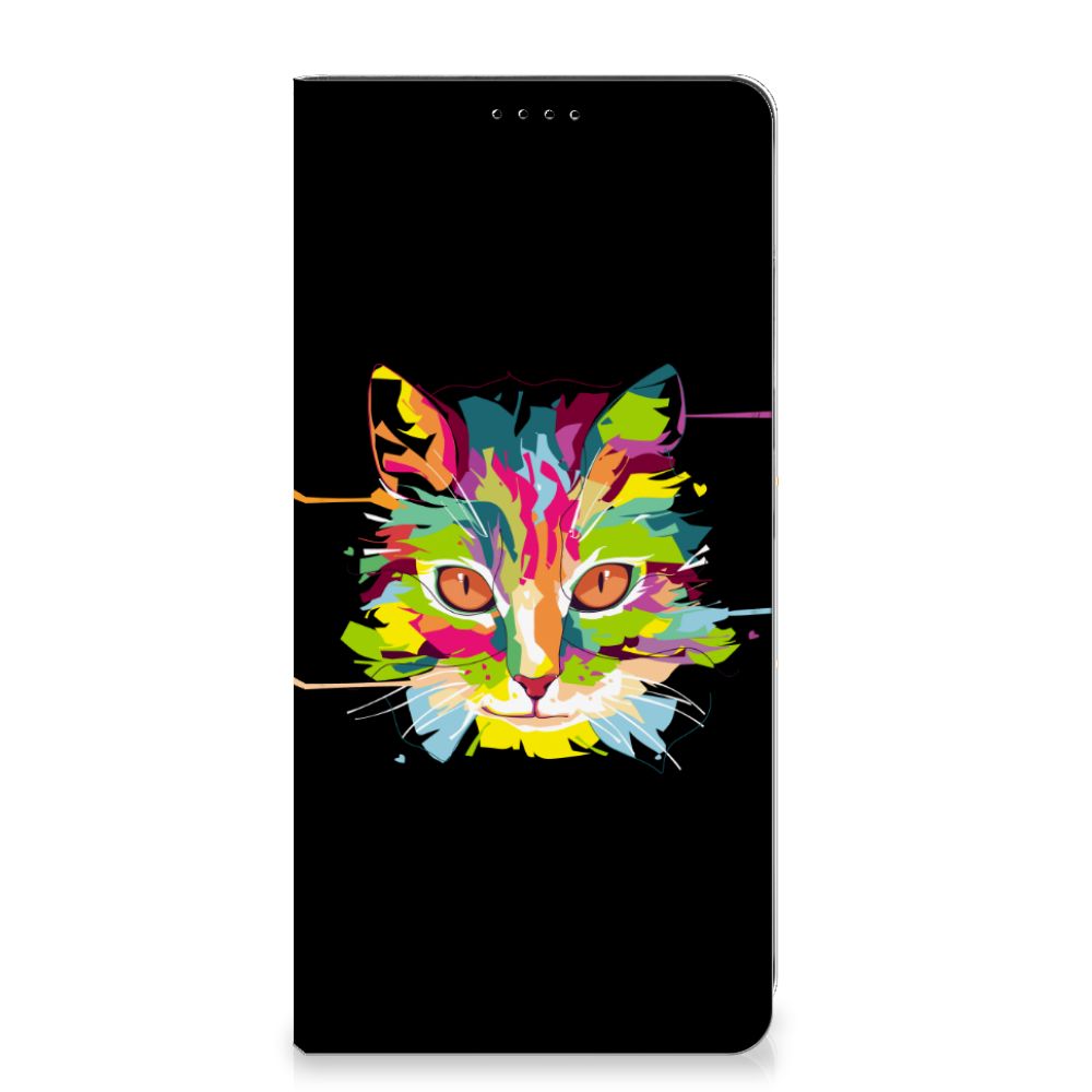 Samsung Galaxy A35 Magnet Case Cat Color katten gezicht kleurrijk design voorkant
