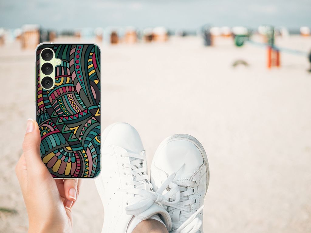 Samsung Galaxy A35 TPU bumper Aztec kleurrijk design hand strand