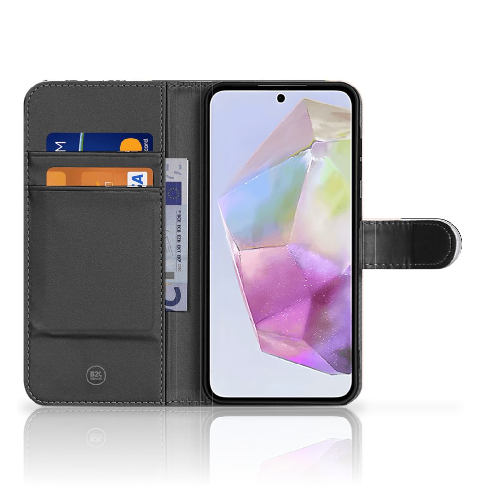 Samsung Galaxy A36 Book Case Zwart Roze Vormen binnenkant overzicht