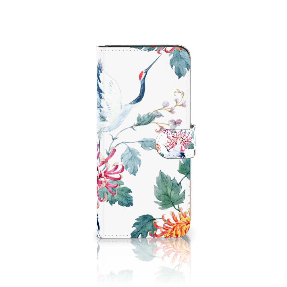 Samsung Galaxy A36 Telefoonhoesje met Pasjes Bird Flowers boekhoesje ooievaar bloemen voorkant