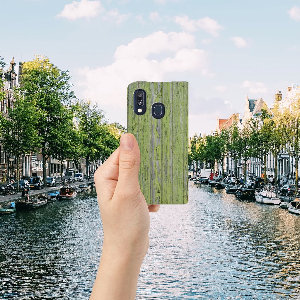 Samsung Galaxy A40 Book Wallet Case Green Wood