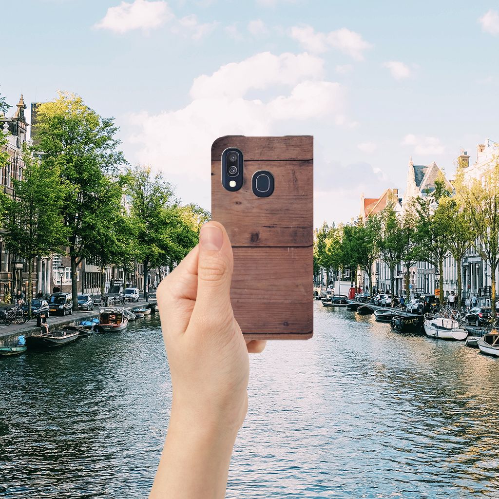 Samsung Galaxy A40 Book Wallet Case Old Wood