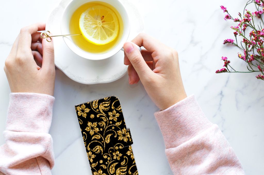Samsung Galaxy A40 Hoesje Gouden Bloemen