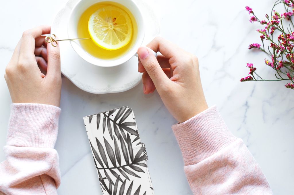 Samsung Galaxy A40 Hoesje Leaves Grey