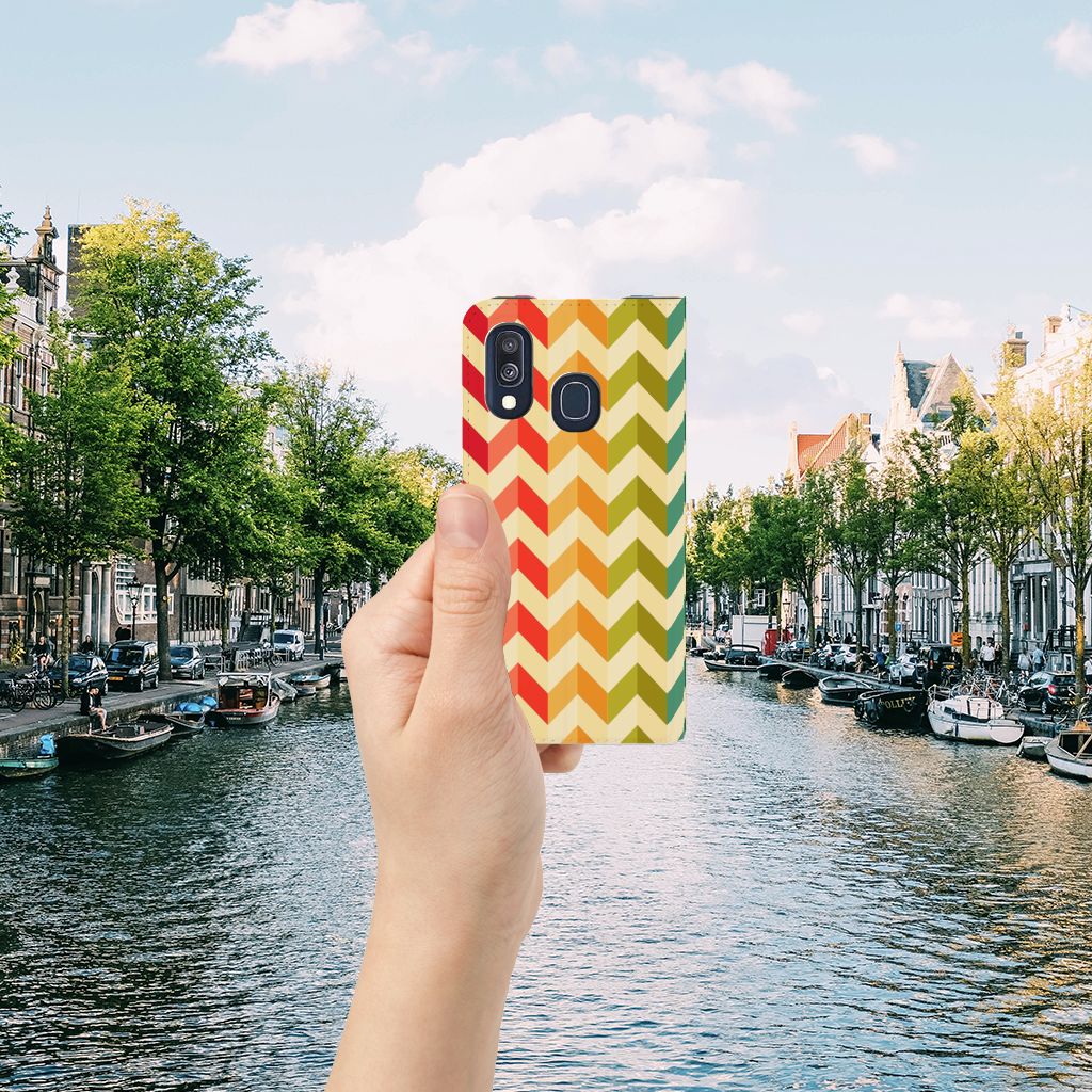 Samsung Galaxy A40 Hoesje met Magneet Zigzag Multi Color