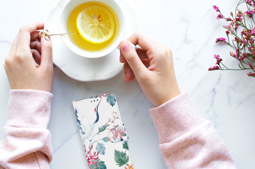 Samsung Galaxy A40 Telefoonhoesje met Pasjes Bird Flowers